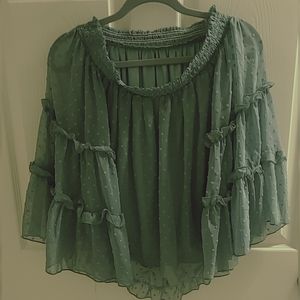 NWOT Asvivid Boho Green Long Sleeve Off Shoulder Blouse Size XL